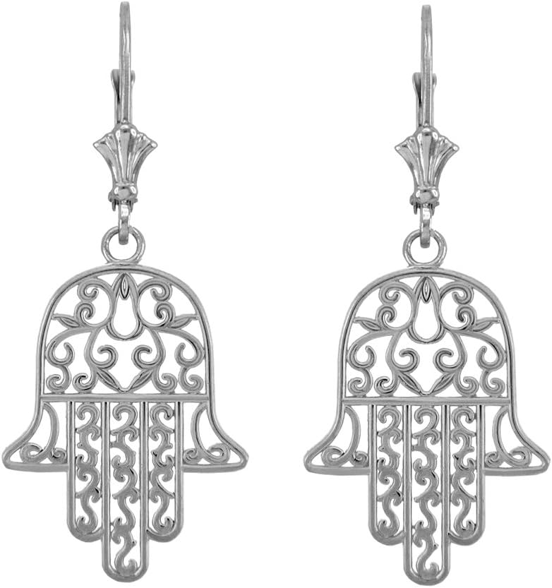 925 Sterling Silver Jewish Hamesh Hand Filigree Hamsa Earrings