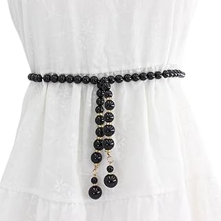 FAIRYGATE Black Belt Pearl Bead Women's Waist Belts Wedding Adjustable Pearl Chain for Dress Gown Fashion Accessories for Casual & Party Wear A3817
