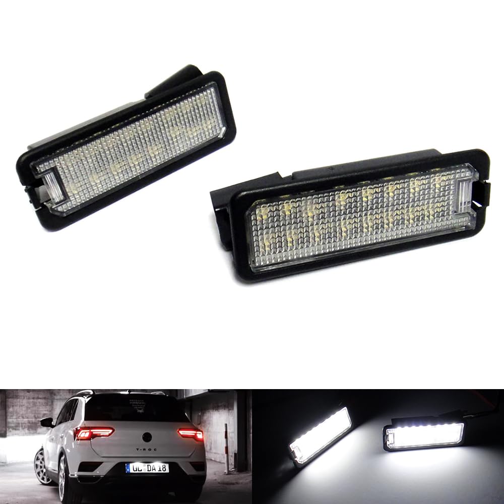 RZG Crafter TGE Lot de 2 éclairages LED pour plaque d'immatriculation arrière Amarok Beetle Caddy V Golf GTI V VI VII Polo Scirocco T-Roc Up Blanc