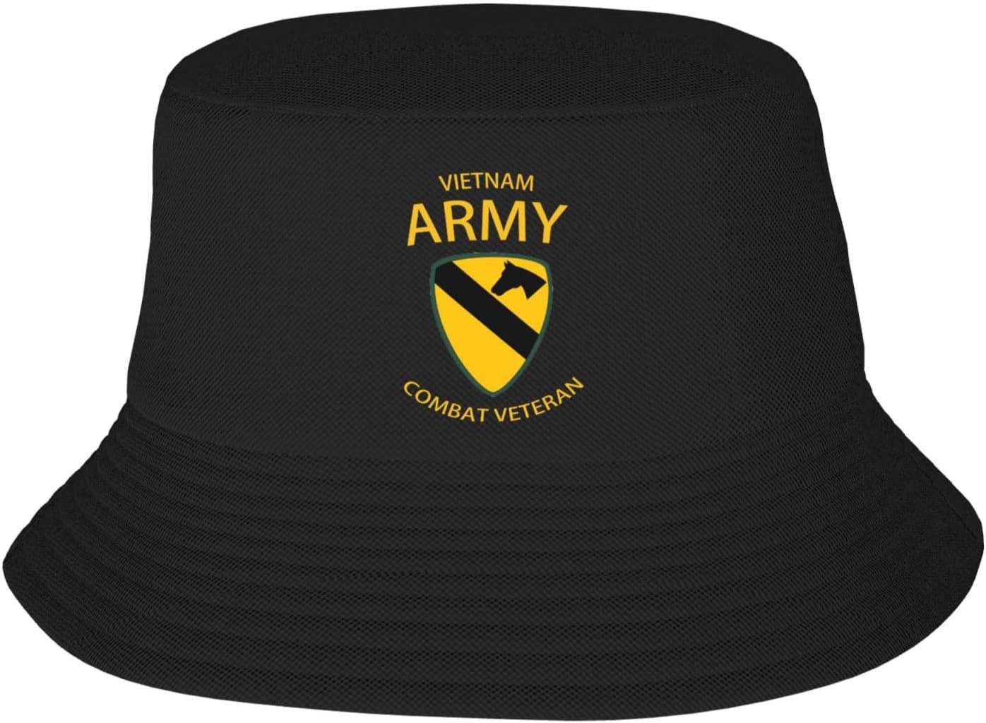 First Cav Vietnam Combat Vet Summer Style Essential: Double-Layer Fisherman Hat for Sun Protection and Fashion! Black
