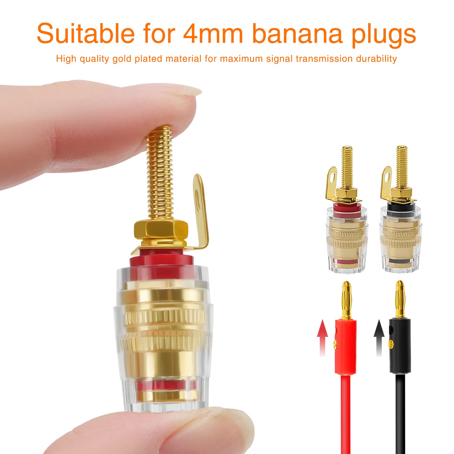 4 Spine A Banana Binding Post 4mm - Connettori Per Altoparlanti E Amplificatori, Rosso E Nero - Foto 10