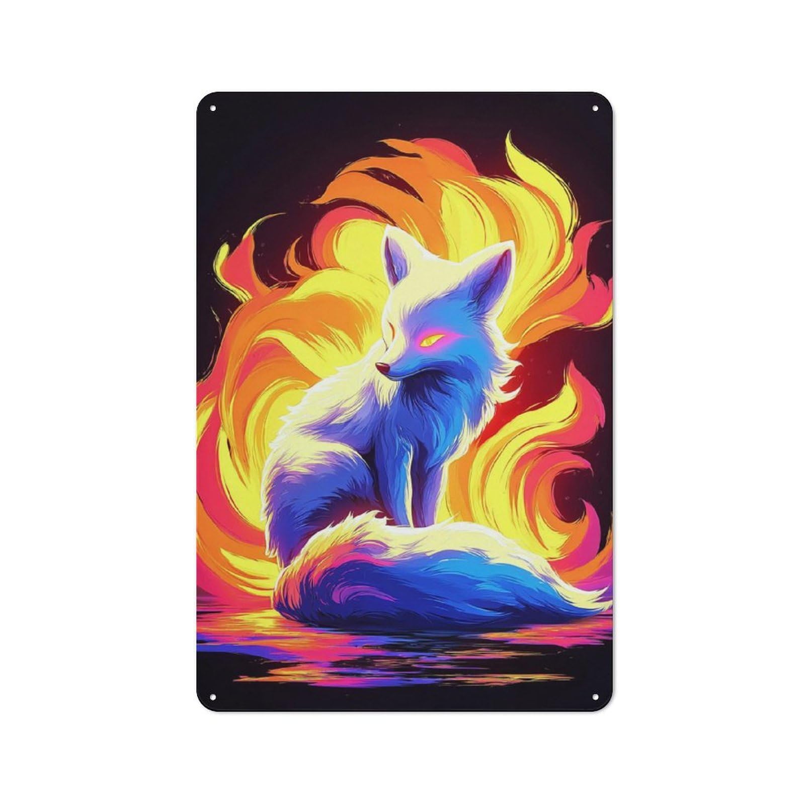 Junmoney Flame Fox Mystic Artwork For Hobby Room Or Studio, Rustic Metal Sign 30X20cm, For Creative Interior Collectors Refreshing A Room In Autumn