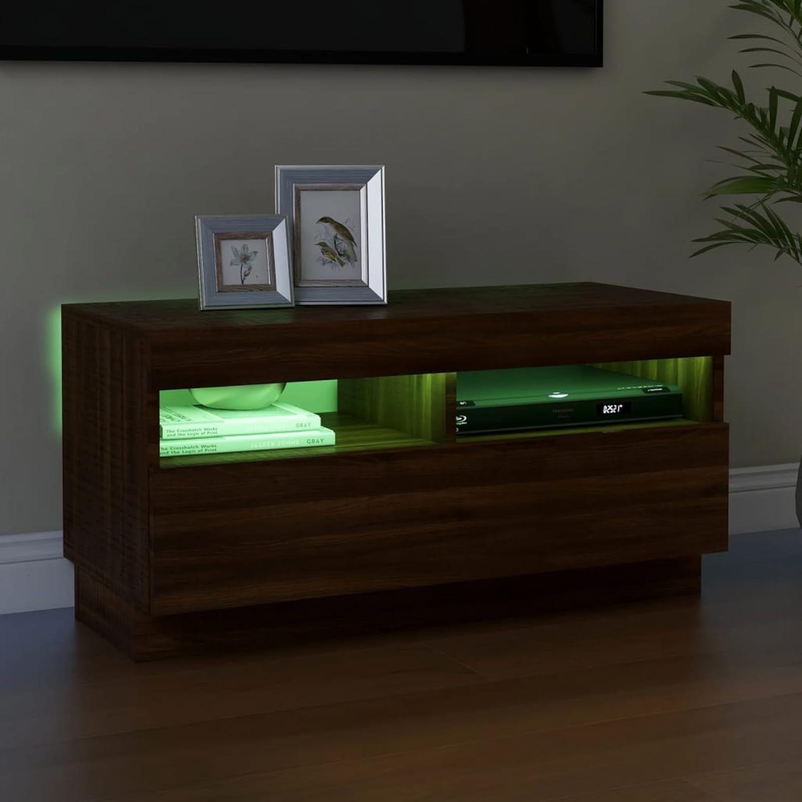 Mueble TV,Muebles de salón diseño Moderno, Mesa de Salón Comedor Televisión,Mueble de TV con Luces LED Color Roble marrón 80x35x40 cm