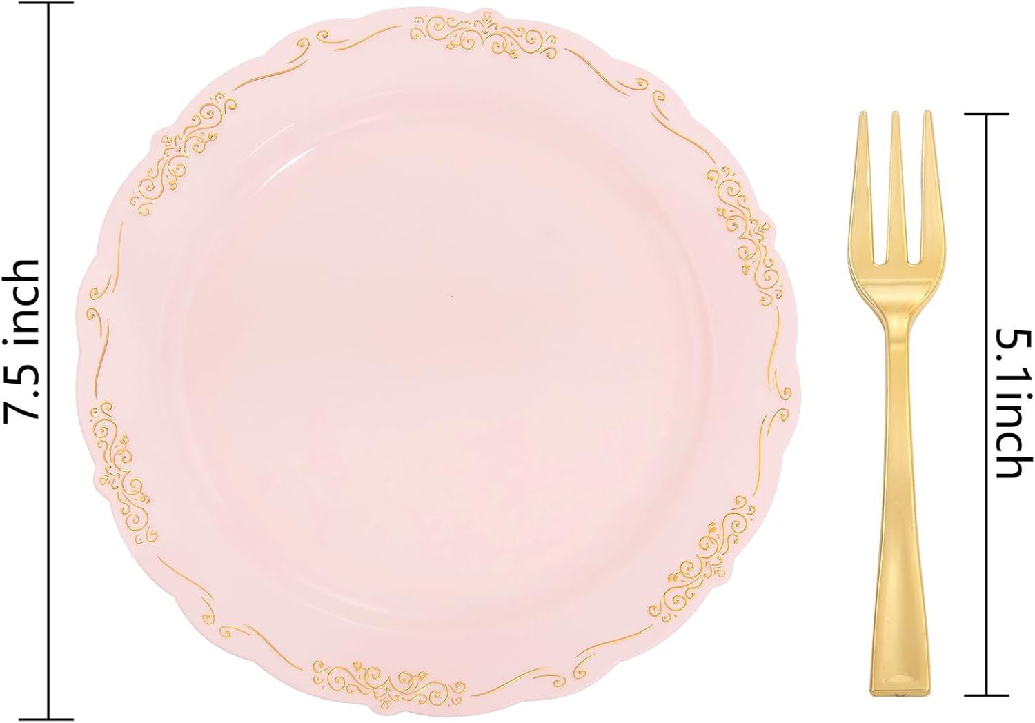 LIYH 100 Pcs Pink Gold Dessert Plates - 100 Pcs Gold Plastic Forks,Cake Plates Disposable with Forks, Appetizer Plates, Bridal Shower Easter Party Plates for Birthday Wedding Party