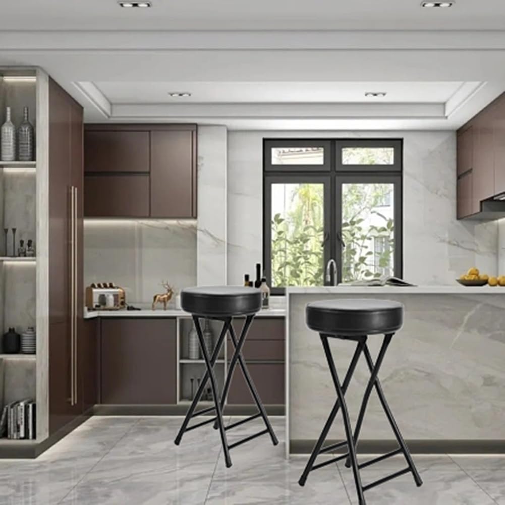 Set of 2 Home Folding Bar Stools with Footrest, Foldable High Chair Breakfast Kitchen Bar Stools, Lightweight Fishing Stools