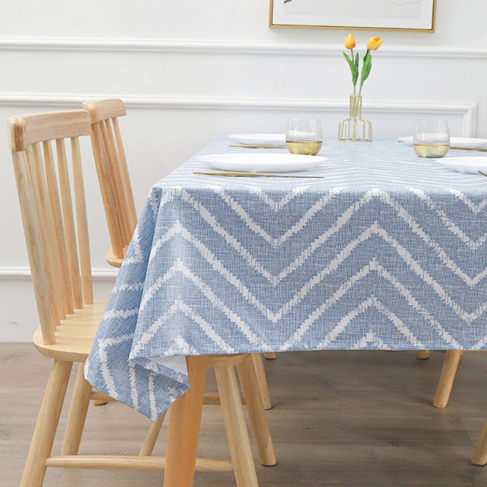 Abwaschbar Tischdecke Wasserabweisend Anti Heiß Lotuseffekt Leinenoptik Tischtuch mit Pflegeleicht Fleckschutz Blau 140 × 200cm