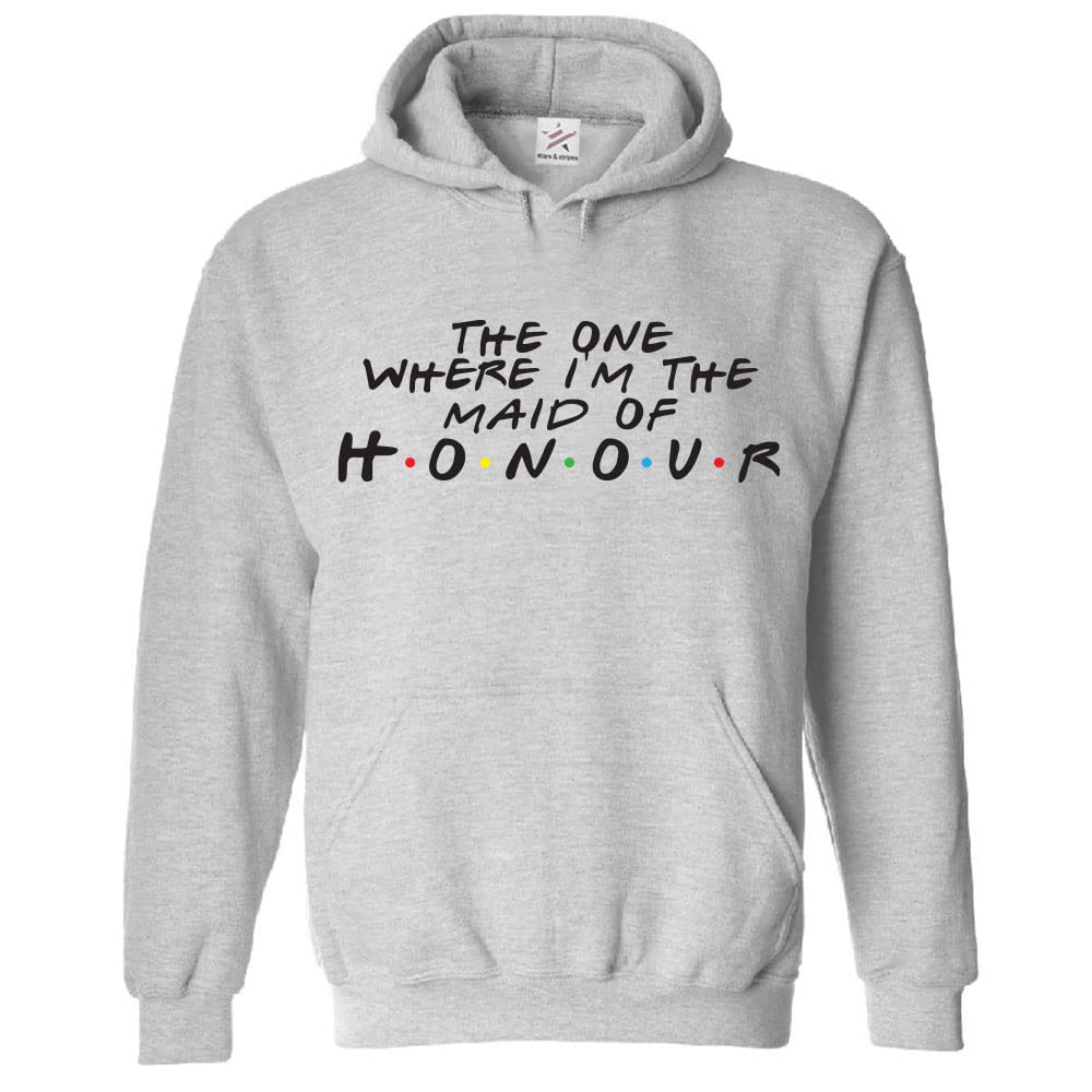 Star And Stripes Men's Sports Grey Stars And Stripes The One Where I'm The Maid Of Honour Classic Adults Pullover Hoodie For Bachelorette Party (Xxl, )