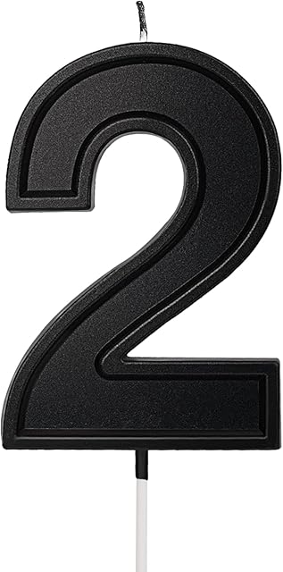 LUTER 3.94 Inches Oversized Birthday Candles Black Birthday Cake Candles Number Candles Cake Topper Decoration for Wedding Party Kids Adults, Number 2