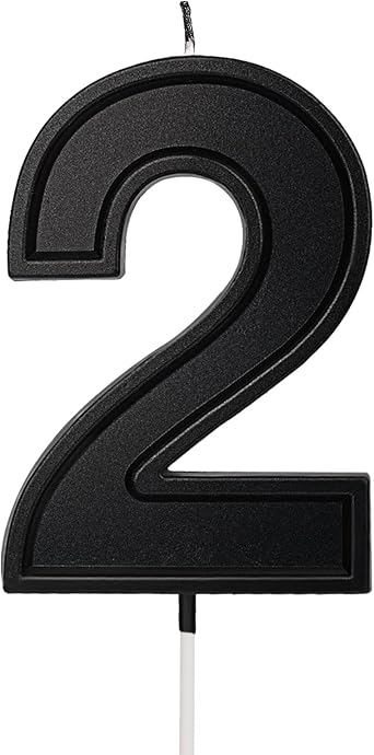 Luter 3.94 Inch Birthday Candle, Black Number Candles, Number Candles, Birthday Number Candle, for Wedding, Party, Children, Adults, Number 2