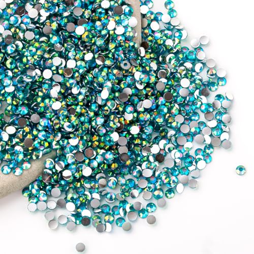 Aquamarine AB Rhinestones Bulk, 10000PCS Flat Back Round Jelly AB Rhinestones Non-Hotfix Crystal Gems Wholesale for Crafts Makeup Nails Face Tumblers Clothes Shoes Handmade Decoration 3mm