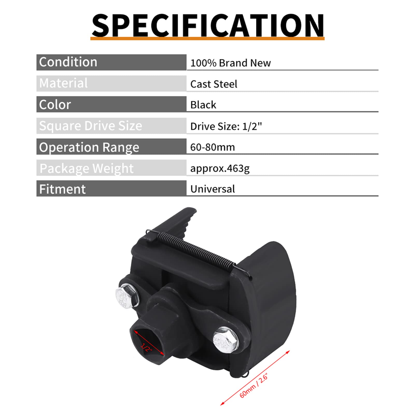 Denash Oil Filter Wrench, Fuel Remover, Oil Filter Tool Oil Filter Removal Tool Universal Uses a 22mm Opening Uses a 1/2 Ratchet Wrench