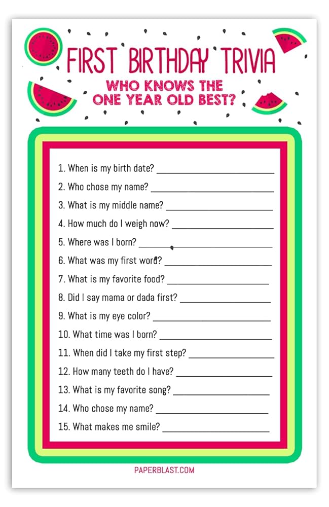 amazon-com-one-in-a-melon-first-birthday-trivia-party-game-home-kitchen for First Birthday Trivia Free Printable Amazon.com: One In a Melon First Birthday Trivia Party Game : Home & Kitchen for First Birthday Trivia Free Printable