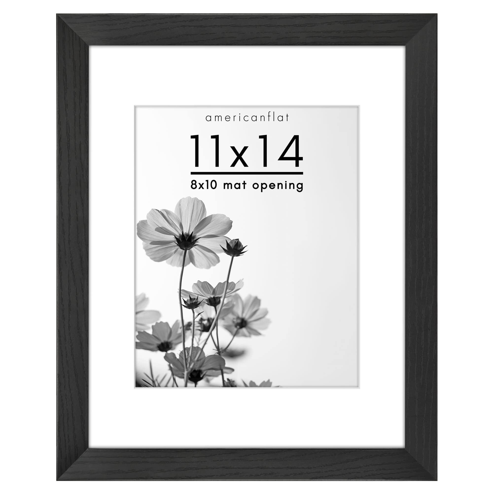 Americanflat 11x14 Picture Frame in Black - Use as 8x10 Picture Frame with Mat - Wide Frame, Crystal Clear Shatter Resistant Glass with Built In Hanging Hardware