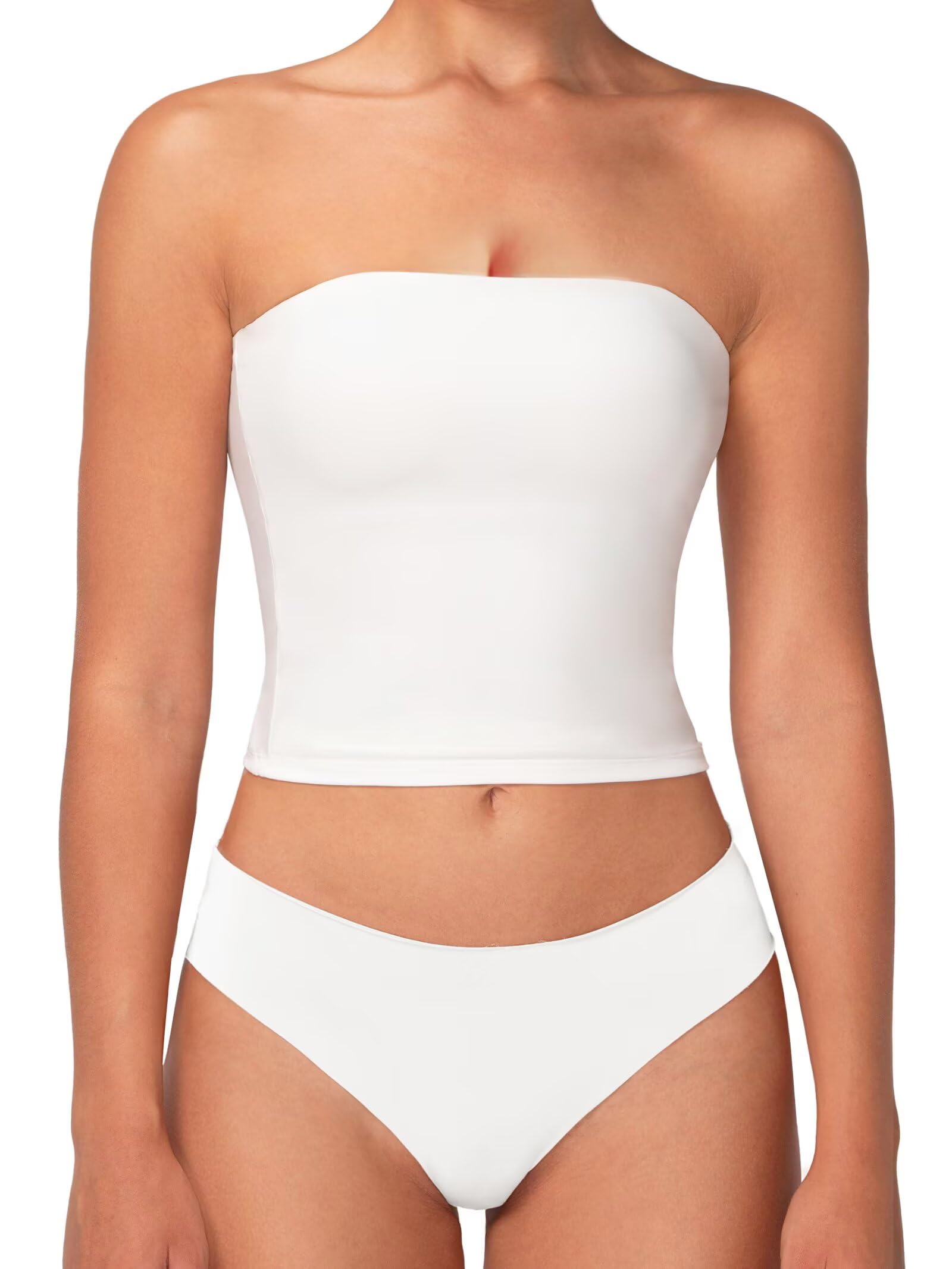 Sunzel Women’s Strapless Sexy Tube Top Double Lined Sleeveless Crop Top Summer Basic Bandeau Tops for Layering or Going Out