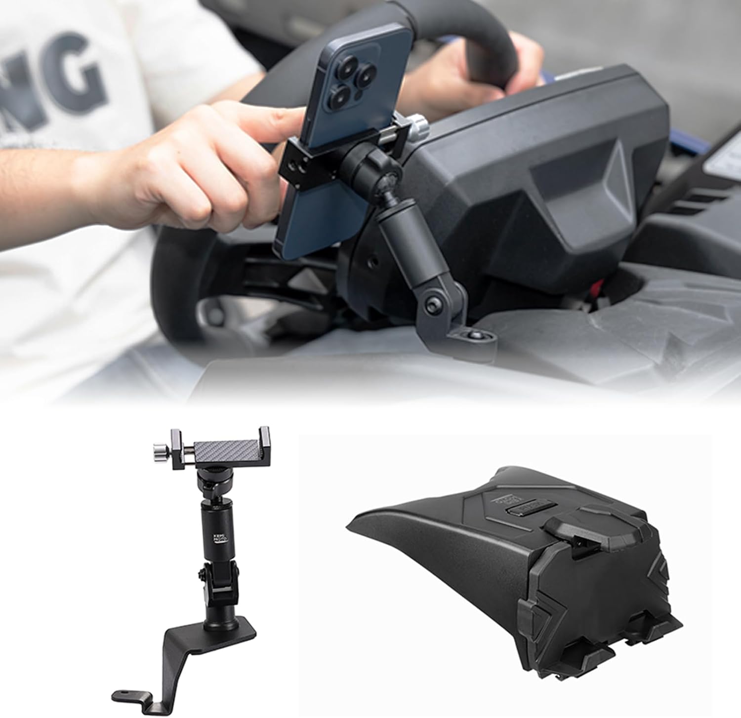 KEMIMOTO X3 Phone Mount Tablet Holder, 360° Adjustable CNC Aluminum Storage Integrated Dashboard Electronic Device Mount Off Road UTV Accessories, Compatible with Can-Am Maverick X3 & MAX Models