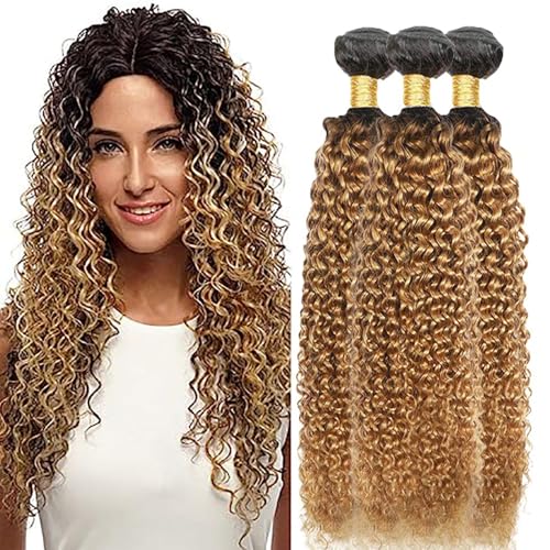 Tissage cheveux humain curly wave 1B27 ombre blond 3 bundles