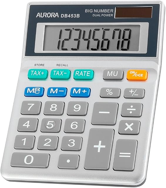 Aurora DB453B Semi Desktop Calculator (With Tax Function), Silver