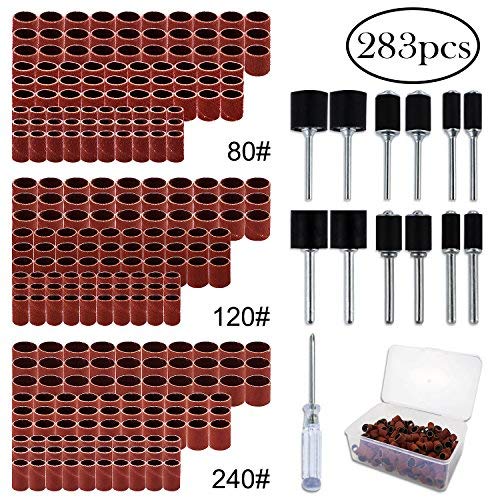 Coceca Sanding Drum Kit with 270 Pieces Sanding Band Sleeves and 12 Pieces Drum Mandrels for Dremel Rotary Tool