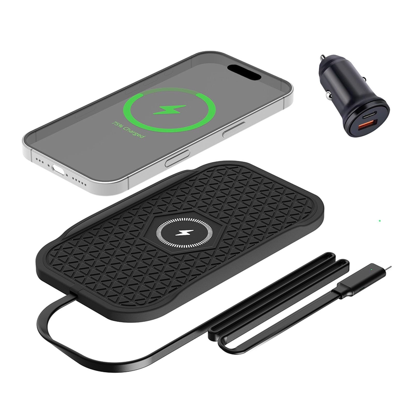 Caricabatterie wireless da auto, tappetino di ricarica veloce senza fili per telefono cellulare per iPhone 16/15/14/13/12, airpod, Samsung Galaxy S24/S23/S22/S21 e telefoni Android