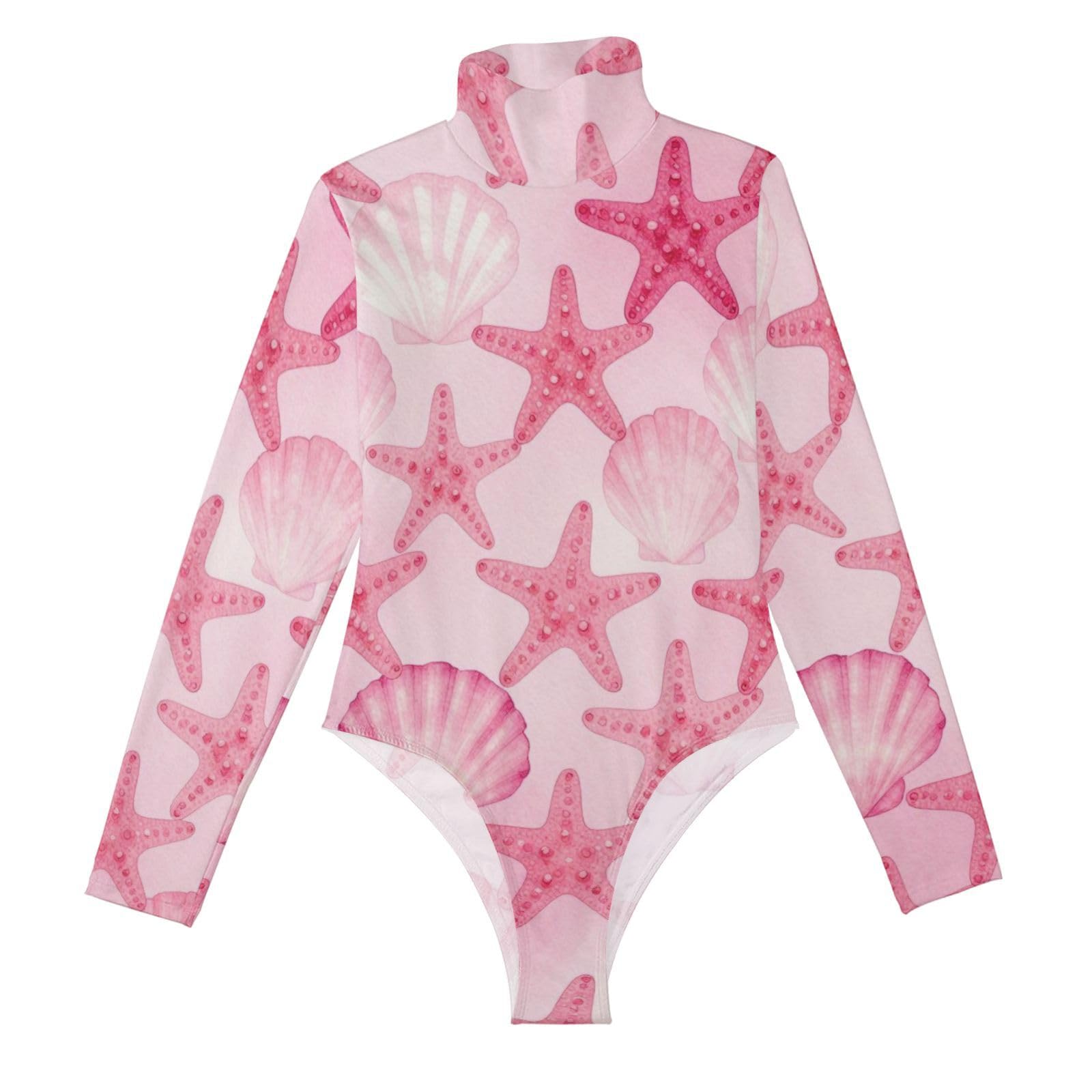 Body de manga larga lindo top para mujer cuello alto leotardo adulto azul 8