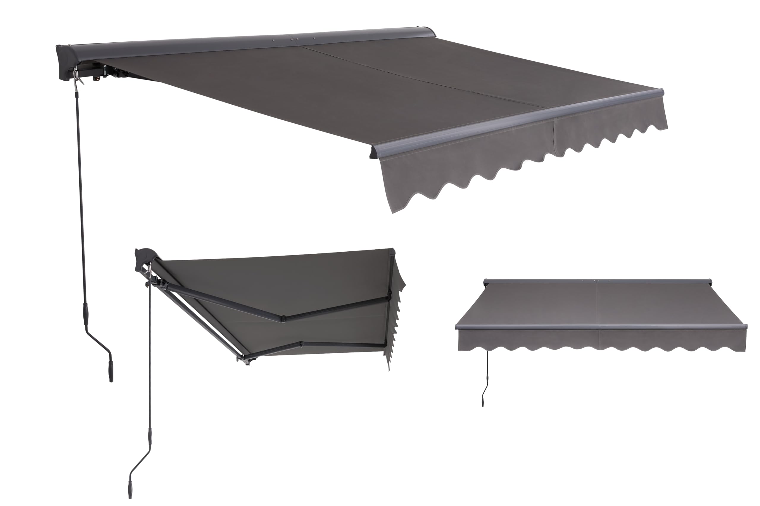 Canopée Store Banne Manuel Semi Coffre Gris 4 x 2.5m – Store Rétractable pour Terrasse, Balcon et Jardin – Manivelle à Gauche – Aluminium et Polyester 280 g/m²