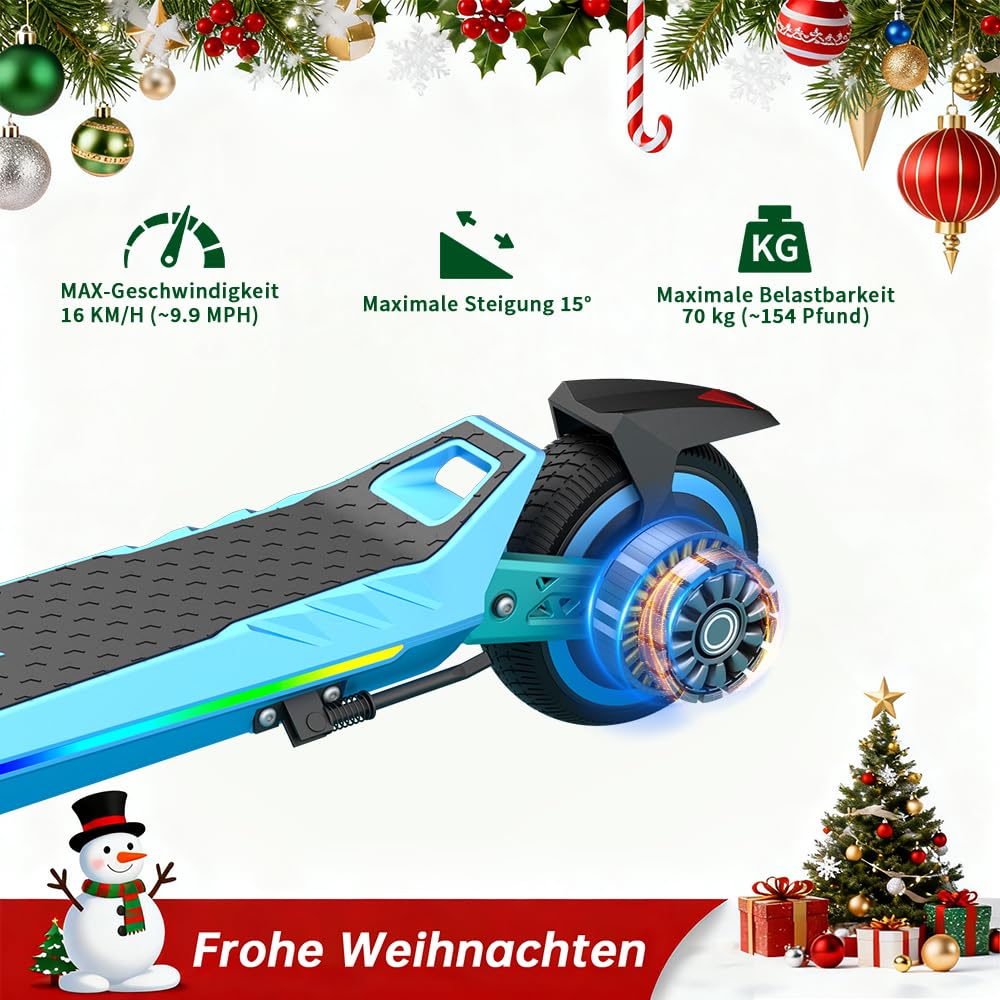 U8 Kinder E-Scooter in 16 km/h,12 km Reichweite,3 Geschwindigkeitsstufen Zero-Start,Elektronische Bremse,Doppelte Federung,6,5 Zoll Reifen,Klappbar & LED-Beleuchtung,Für Kinder ab 6 Jahren,VierFarben
