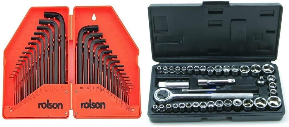 Rolson 40345 Hex Key, 30 Pieces & 36109 Socket Set - 40 Pieces