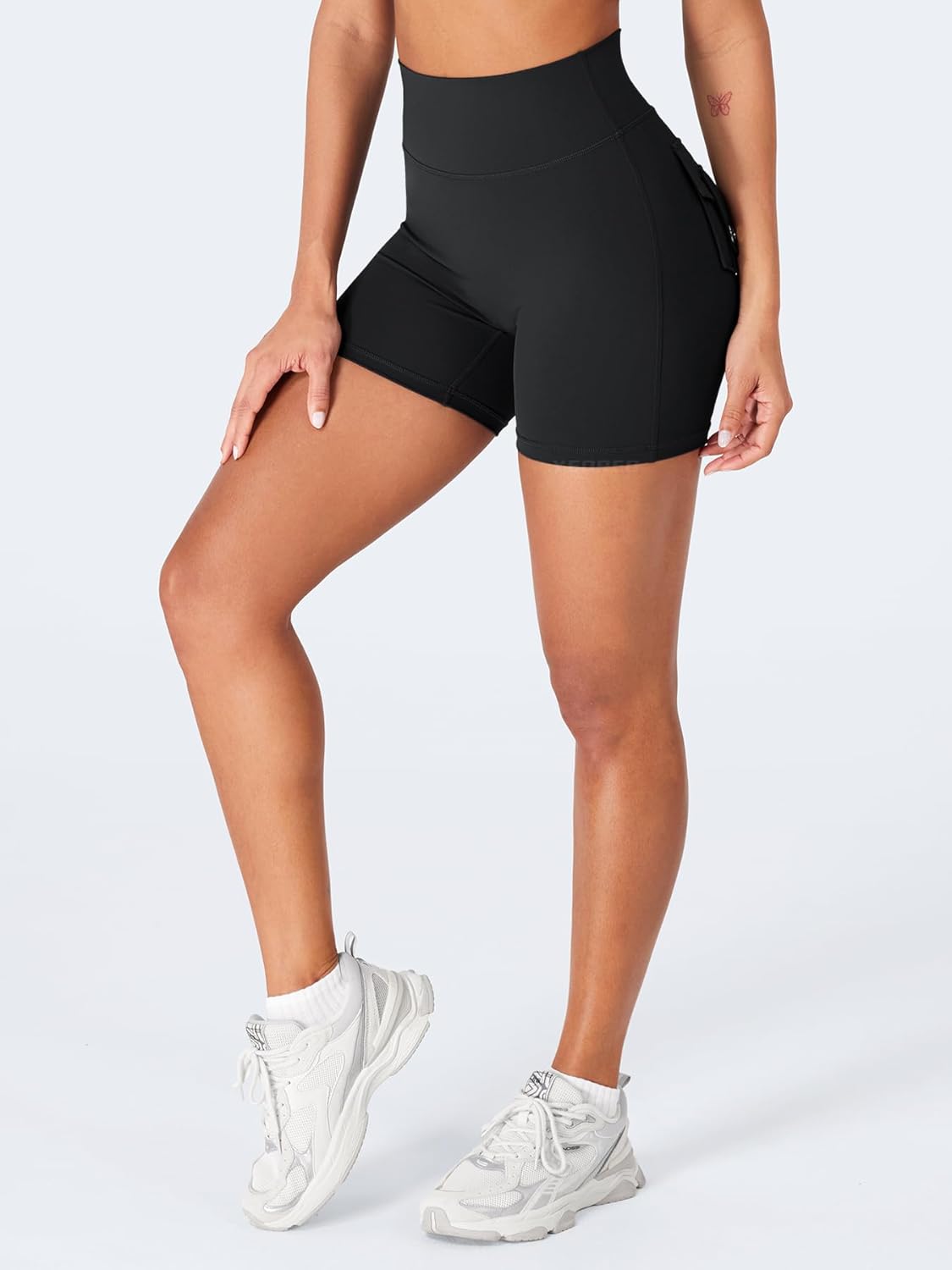 YEOREO CoreFlex Scrunch Workout Shorts with Pockets for Women 4.5" High Waisted Cargo Gym Biker Shorts Tummy Control Yoga - Image 5