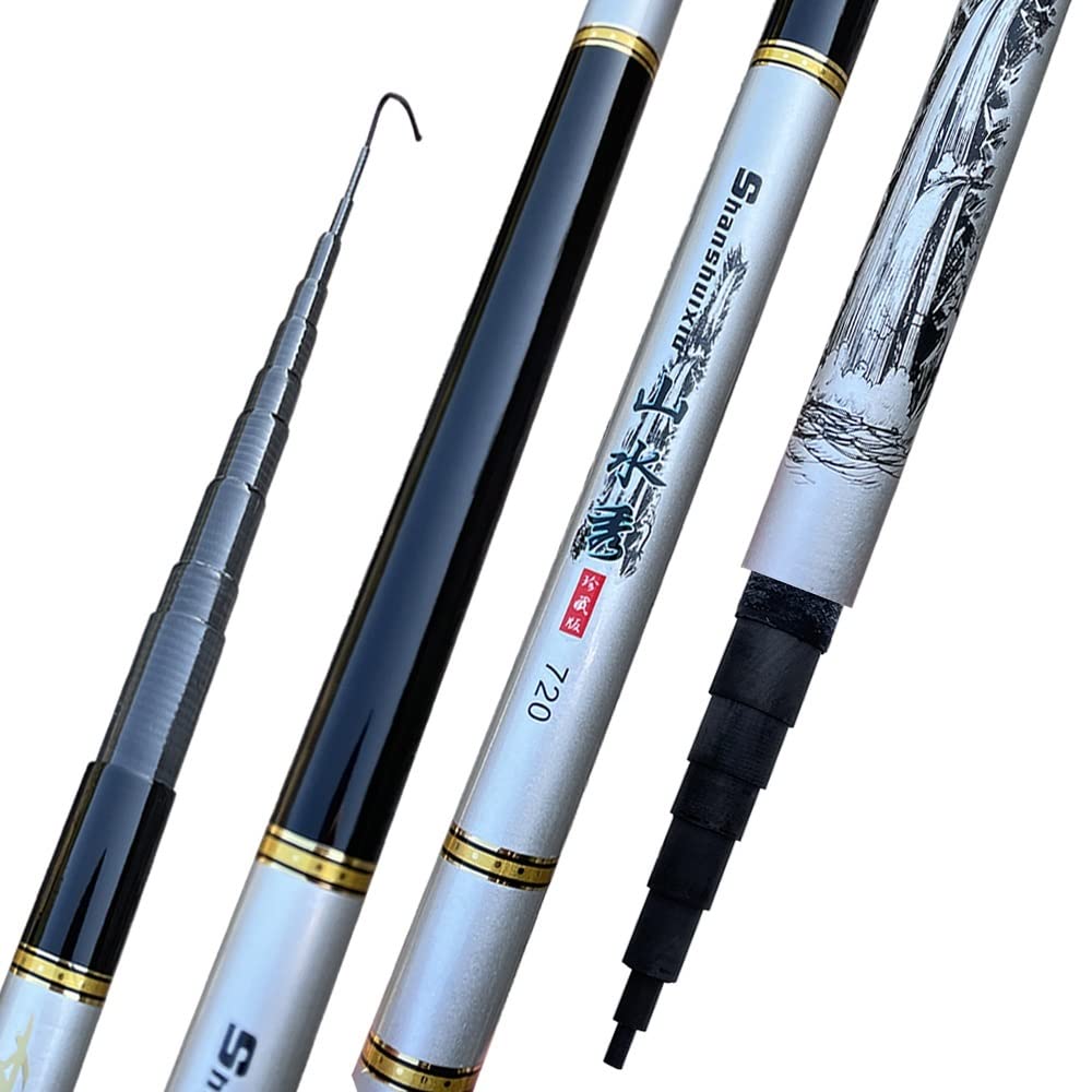 CañAs De Pescar Varilla de Carpa súper Dura Coda de Corriente telescópica Fina Mano de Obra 3.6-7.2m Sección Larga Ajustable caña de Pesca CañA De Pescar(7.2 m)