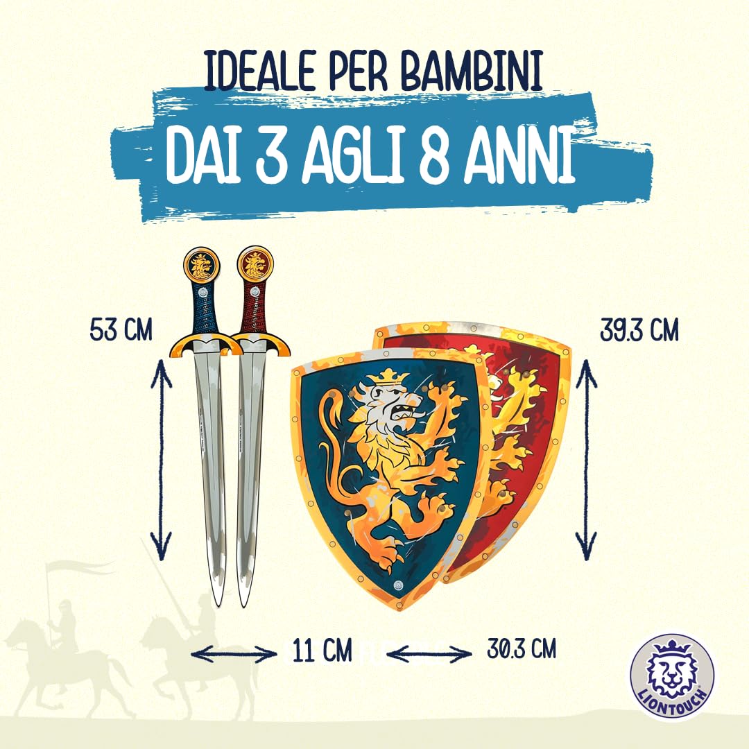 Liontouch - Set di 2 Spade e 2 Scudi da Cavaliere per Ragazzi, Blu/Rosso - età 3-8 Anni | Stile Medievale in Gommapiuma Resistente e Sicura | Armi e Accessori per Giochi di Ruolo in Costume