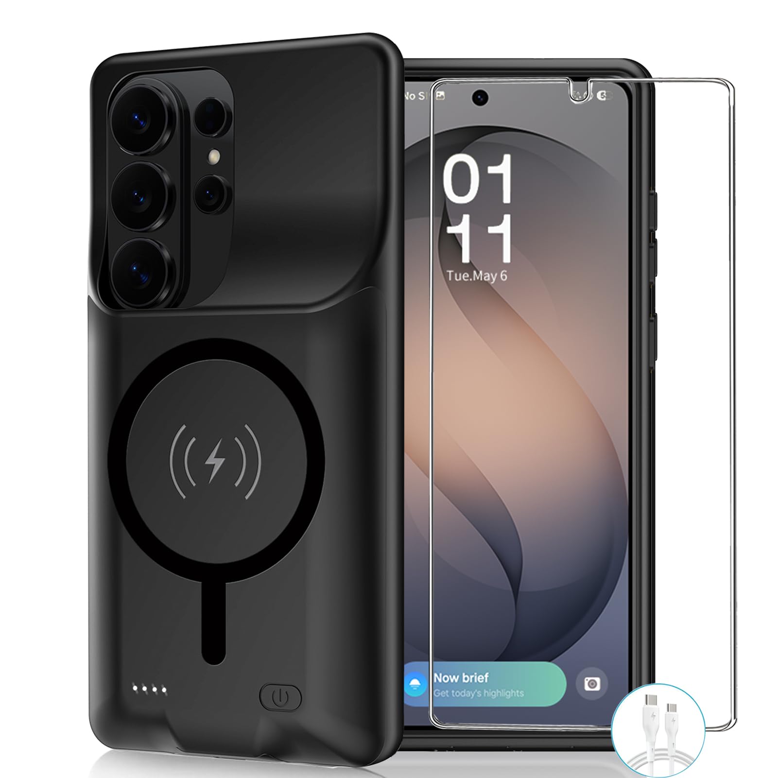 Custodia con batteria per Galaxy S26 Ultra (6,9 pollici), [12000 mAh], grande capacità, sottile, portatile, custodia protettiva per ricarica rapida, compatibile con Galaxy S26 Ultra-Black