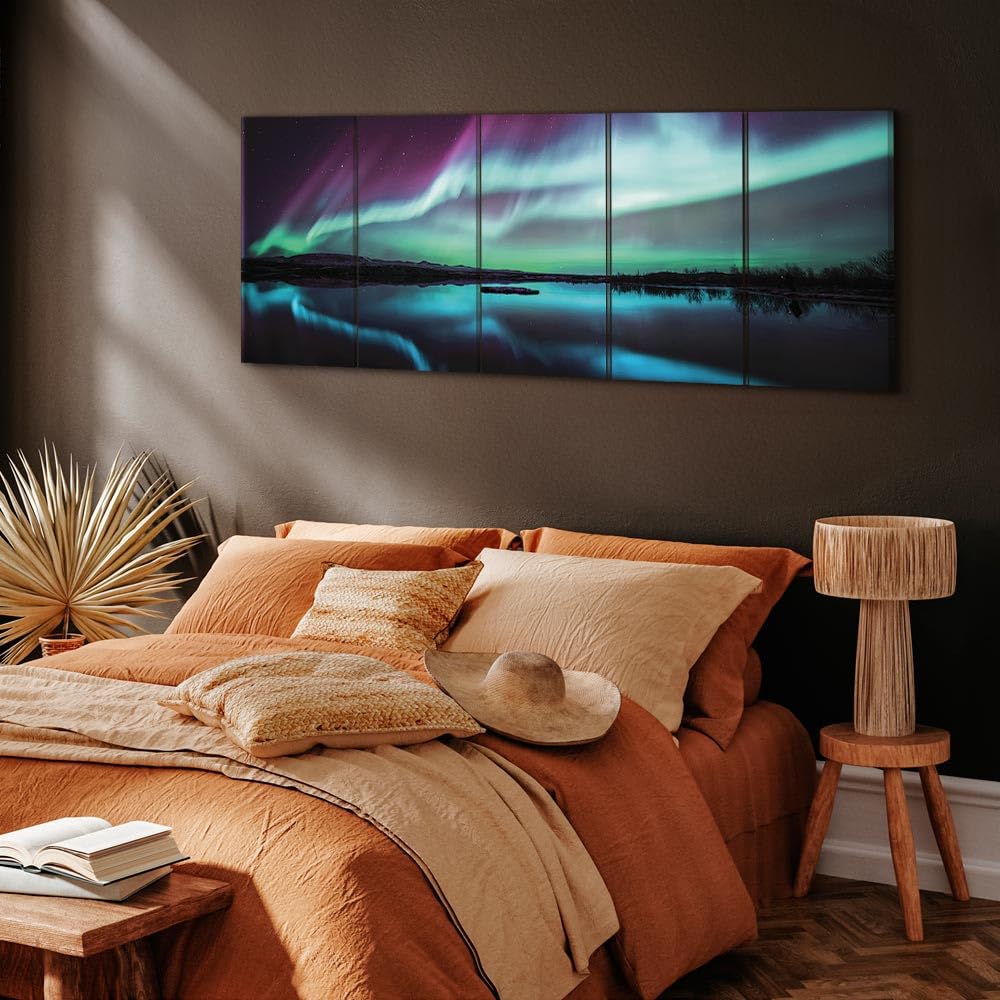 murando - Akustikbild Nordlicht Island Nacht, Schallschutz, Wohnzimmer | Verbessert Raumakustik, reduziert Hall, ideal fürs Büro oder Wohnzimmer, hochwertige Verarbeitung, schnelle Montage, stilvoll