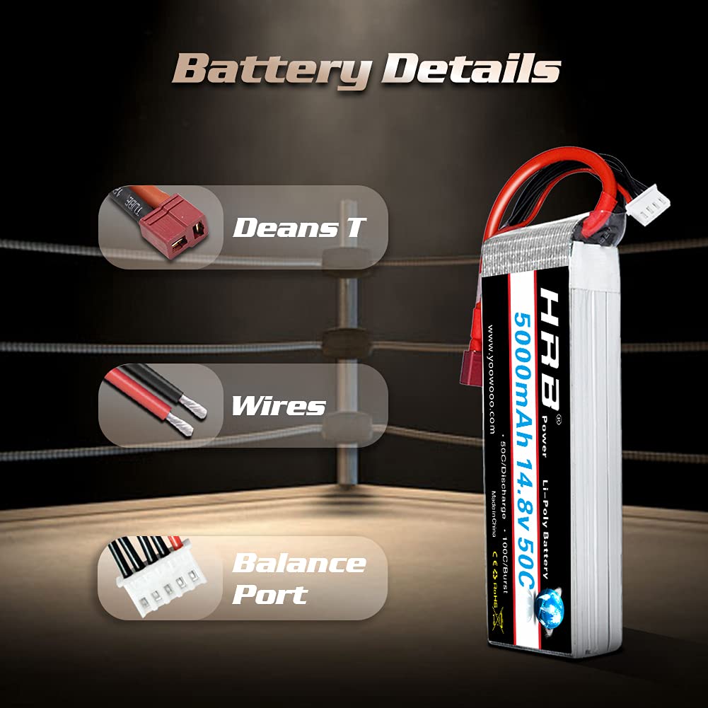 HRB RC Batterie Lipo 4S 50C 14,8V 5000mAh Prise Deans T pour Modélisme Drone Avion Hélicoptère Voiture Camion Truggy