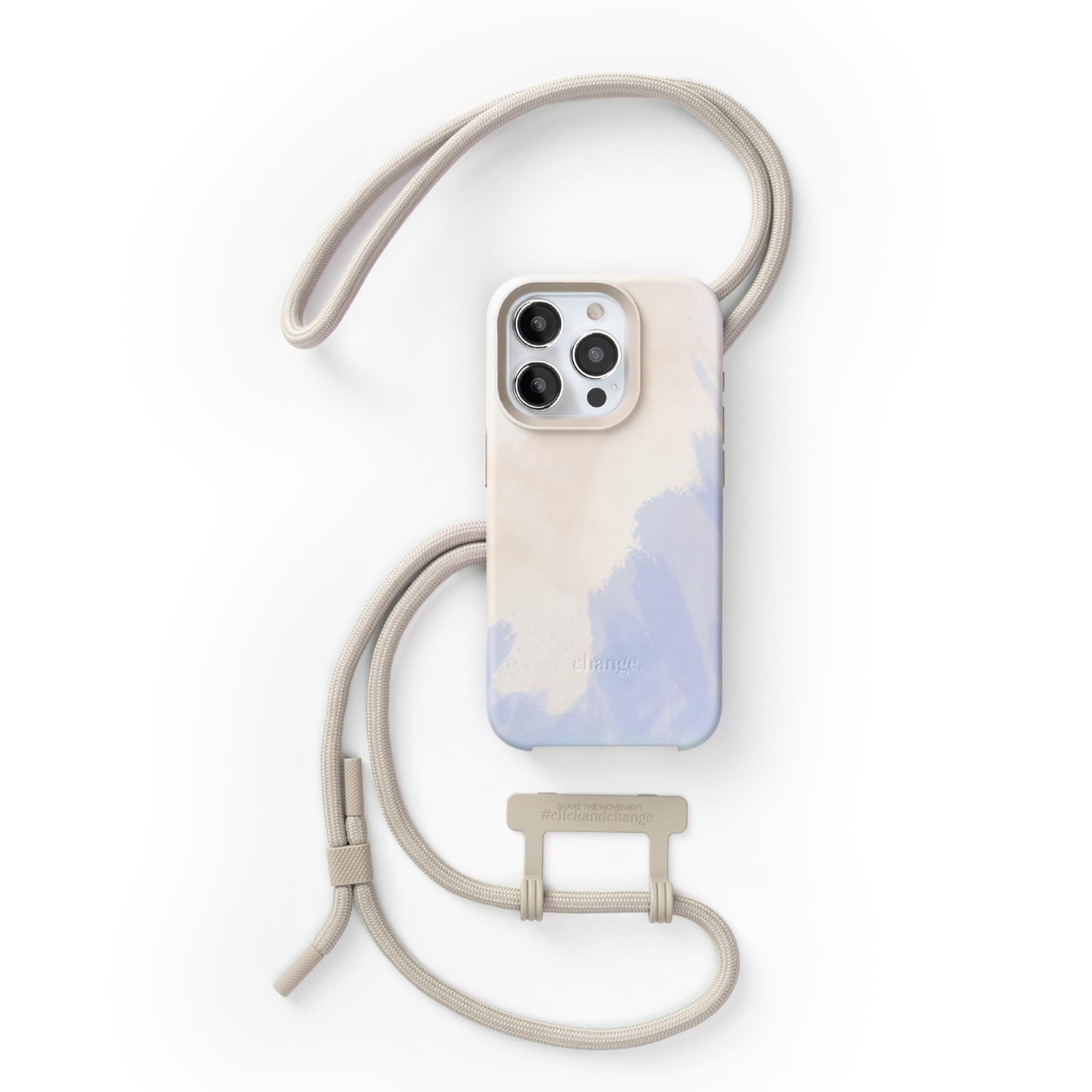 Woodcessories - Change Case, Nachhaltige Handykette abnehmbar kompatibel mit iPhone 16 Pro Hülle mit Band beige blau - biologisch abbaubar