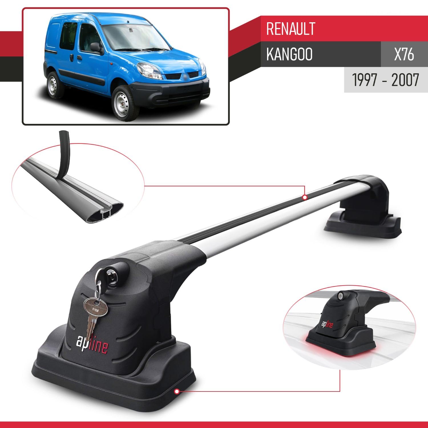 Kompatybilny z Renault Kangoo 1996-2007 ACE-3 Model Aluminiowy bagażnik dachowy 2 poprzeczki, szary