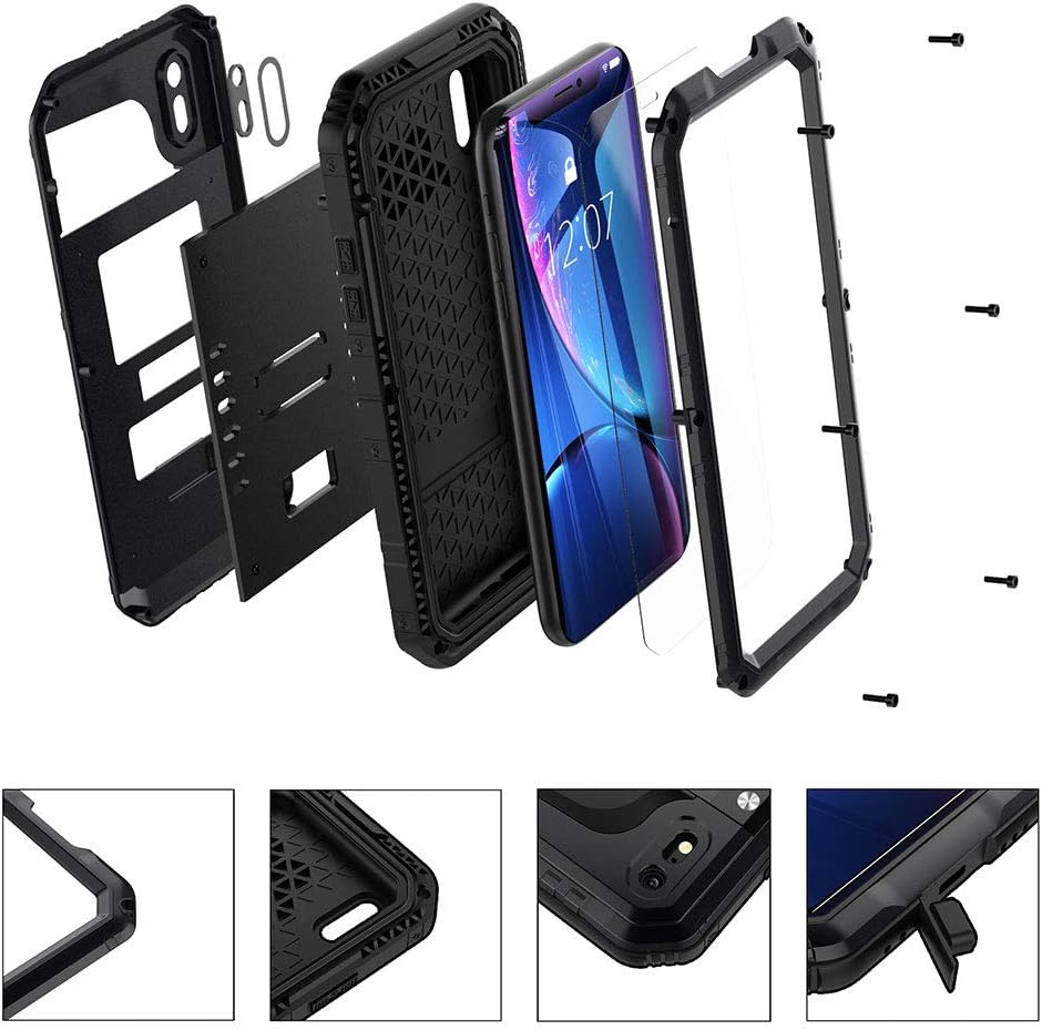 Cheapest 🛒 Mitywah Shockproof Case Compatible with iPhone XR, Waterproof Full Body Protective Cover Built-in Screen Protection Armor Military Defender Heavy Duty Metal Shell with Impact Resistant Bumpers, Black