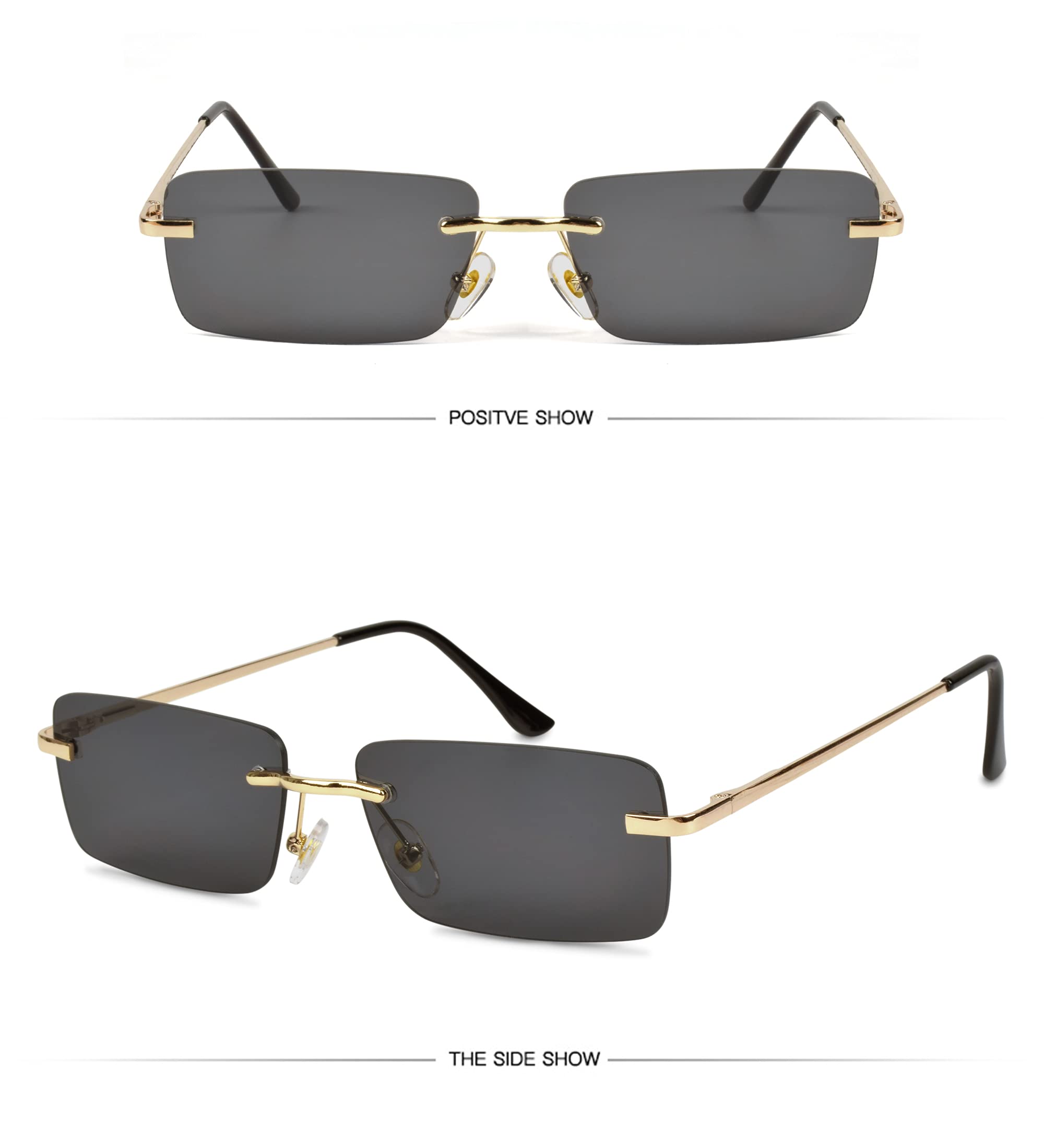 Gafas de Sol Sin Montura Rectangulares para Mujer Hombre Vintage Lentes de Sol Mujer Gafas Cuadradas Pequeñas para Fiesta Moda con Protección UV400