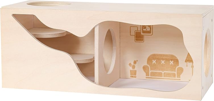 Hamster Hideout Wooden House Chamber Small Animals Pets Tunnel Exploring Toys Secret Peep Shed for Dwarf Hamsters, Syrian Hamsters, Gerbils, Hedgehogs, Rats, Mice Living Room
