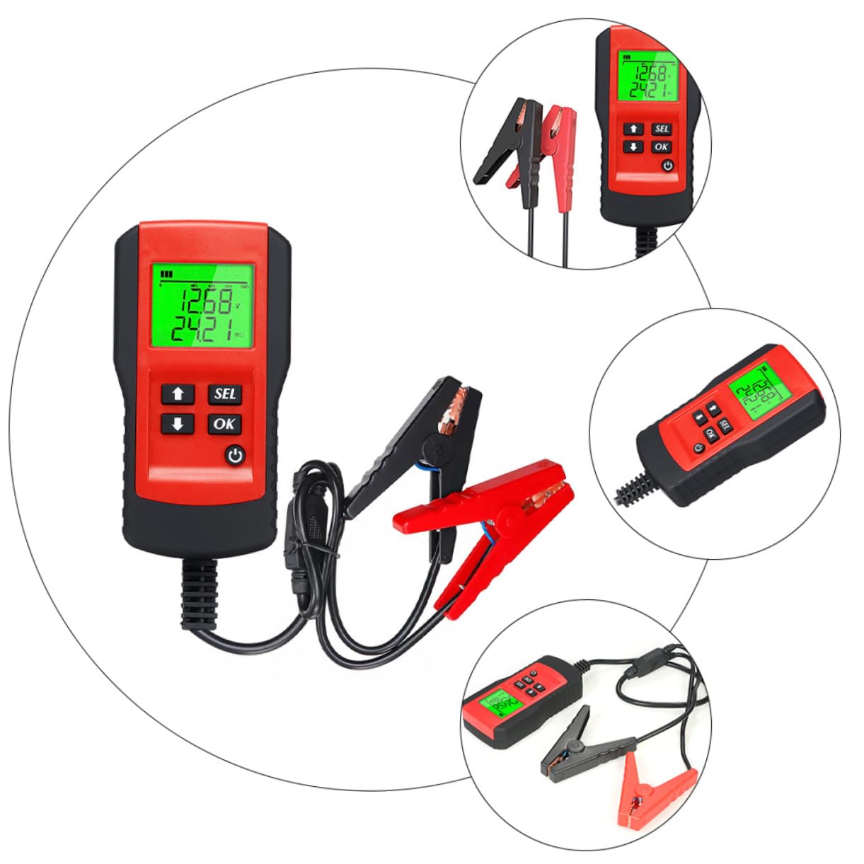 Tester per Batterie Auto Rossa 12v Analizzatore Digitale Risposta Rapida e Test Prolungato, Materiale Abs e Rame per Controllo Capacità e Resistenza della Batteria