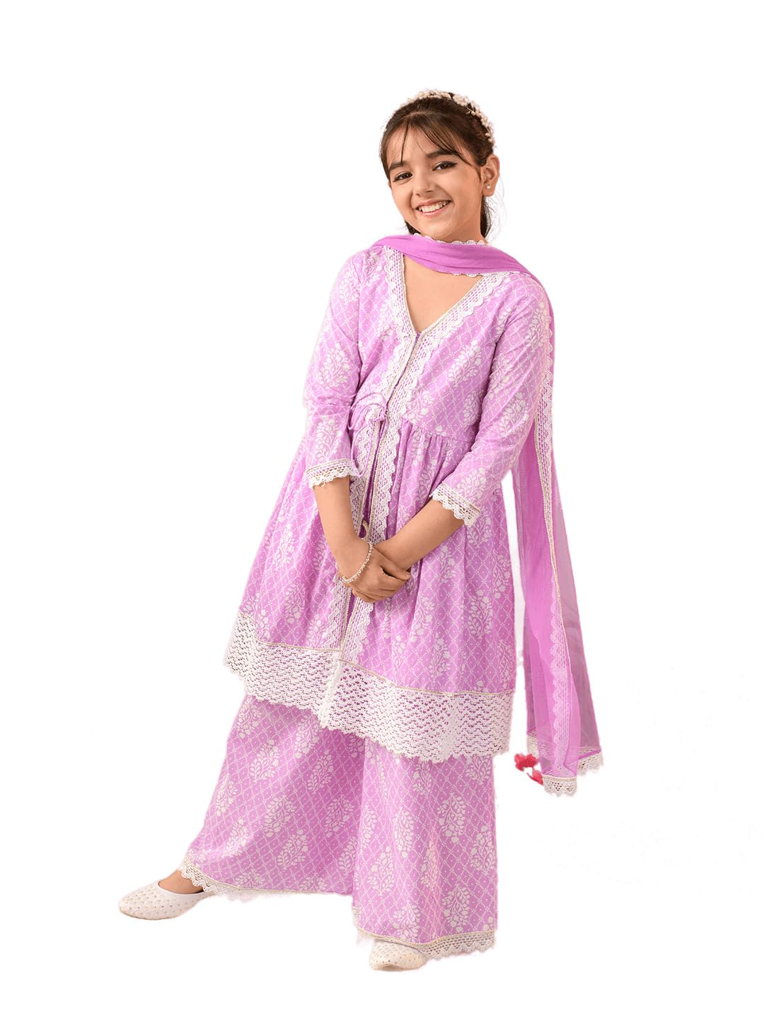 Pspeaches Girl's Cotton Kurta & Palazzo (Ks-Purplekhaddi-12-13Y_Purple