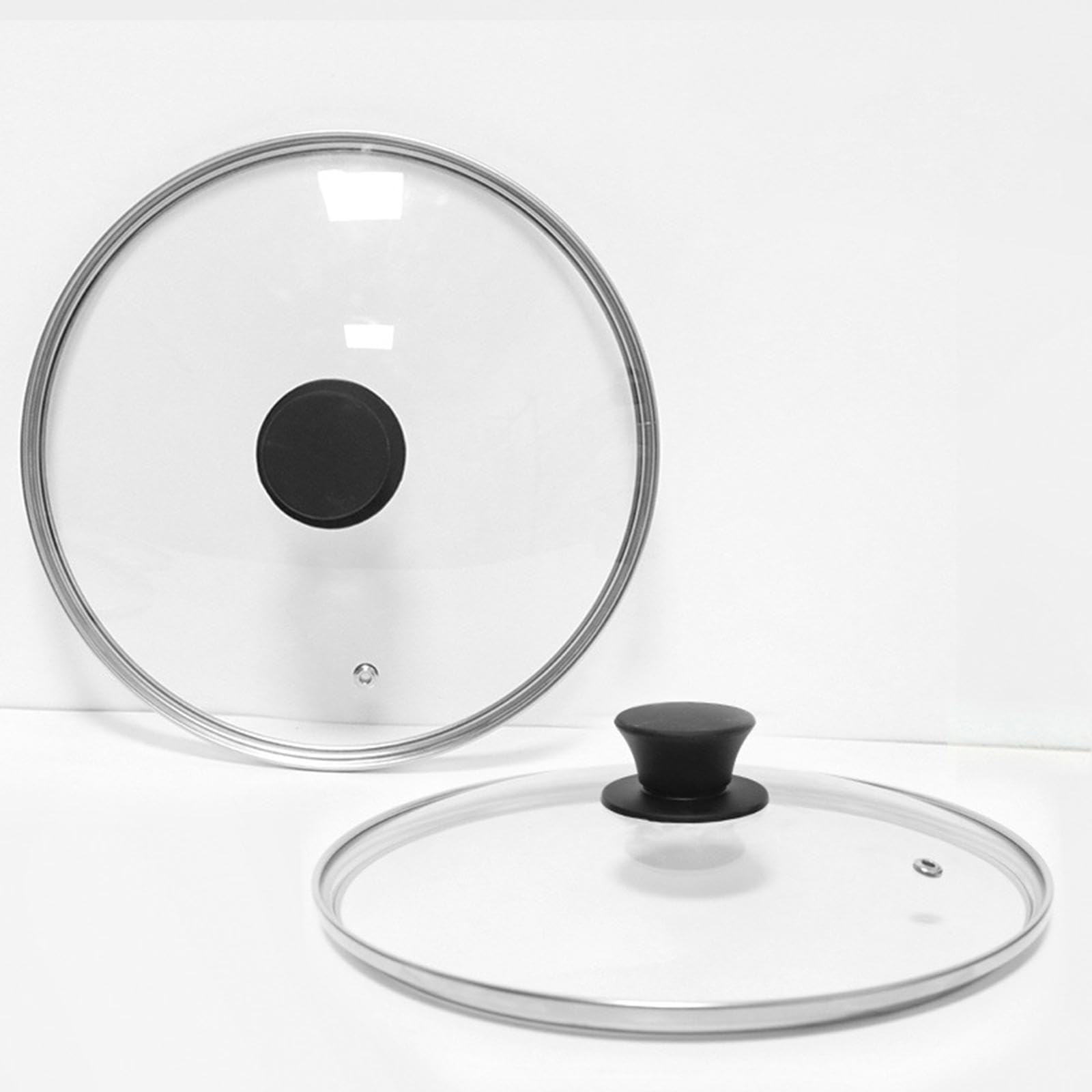 Tapa de Cristal 34 cm, Universal para Ollas y Sartenes, Tapa con Mango Termoplástico y Salida de Vapor, Tapa de Cristal Resistente al Calor, Apta para Lavavajillas