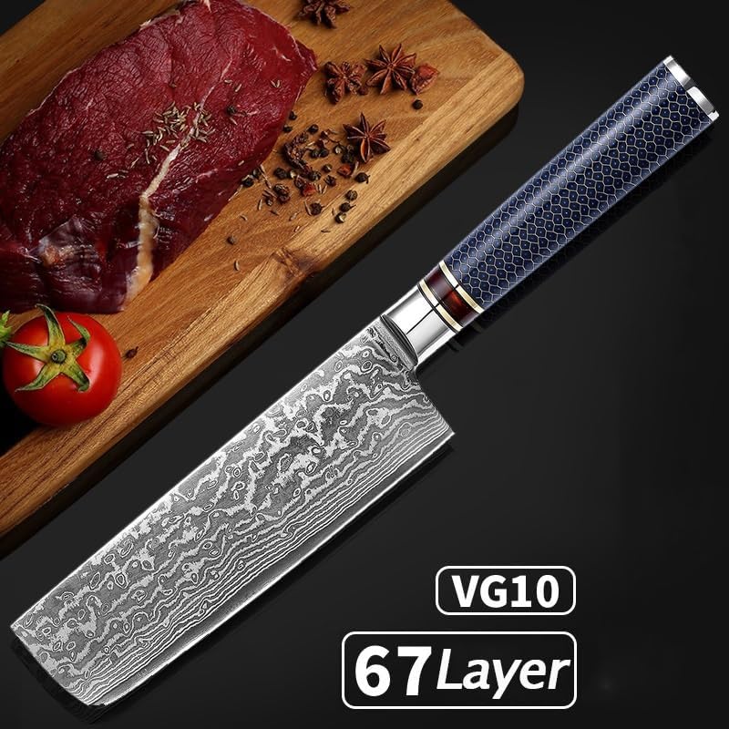 Meat Cleaver,Cleaver Knife, Damascus Chef Knife 7 Inch Chopping Slicing Knife VG10 Sharp Blade Stainless Steel Cleaver Knife Meat Vegetable Cutting Knife