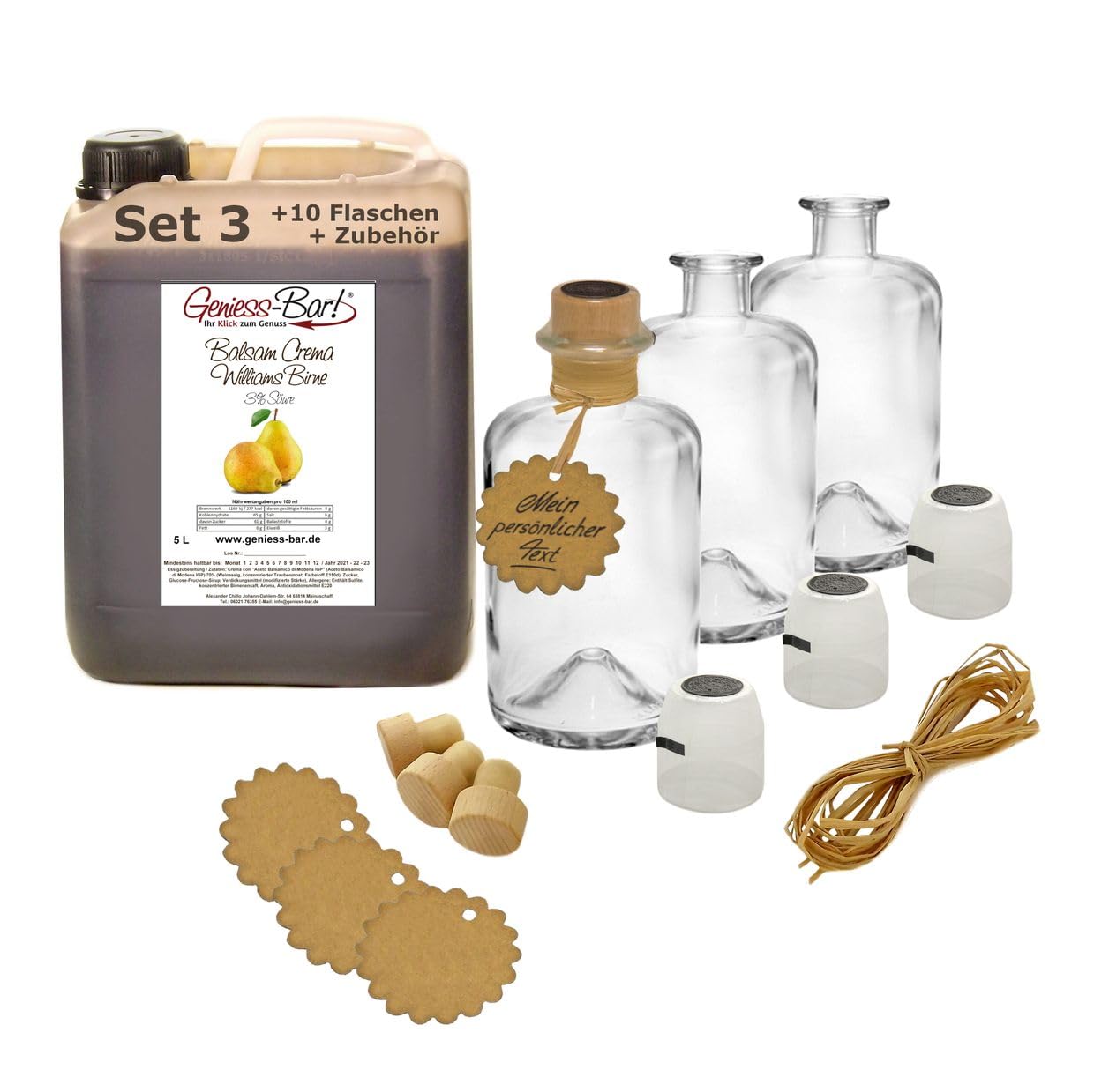 Geniess-Bar! Balsamico Creme Birne (5 Liter + 10 Flaschen) - Premium Crema di Aceto Balsamico di Modena IGP mit 3% Säure