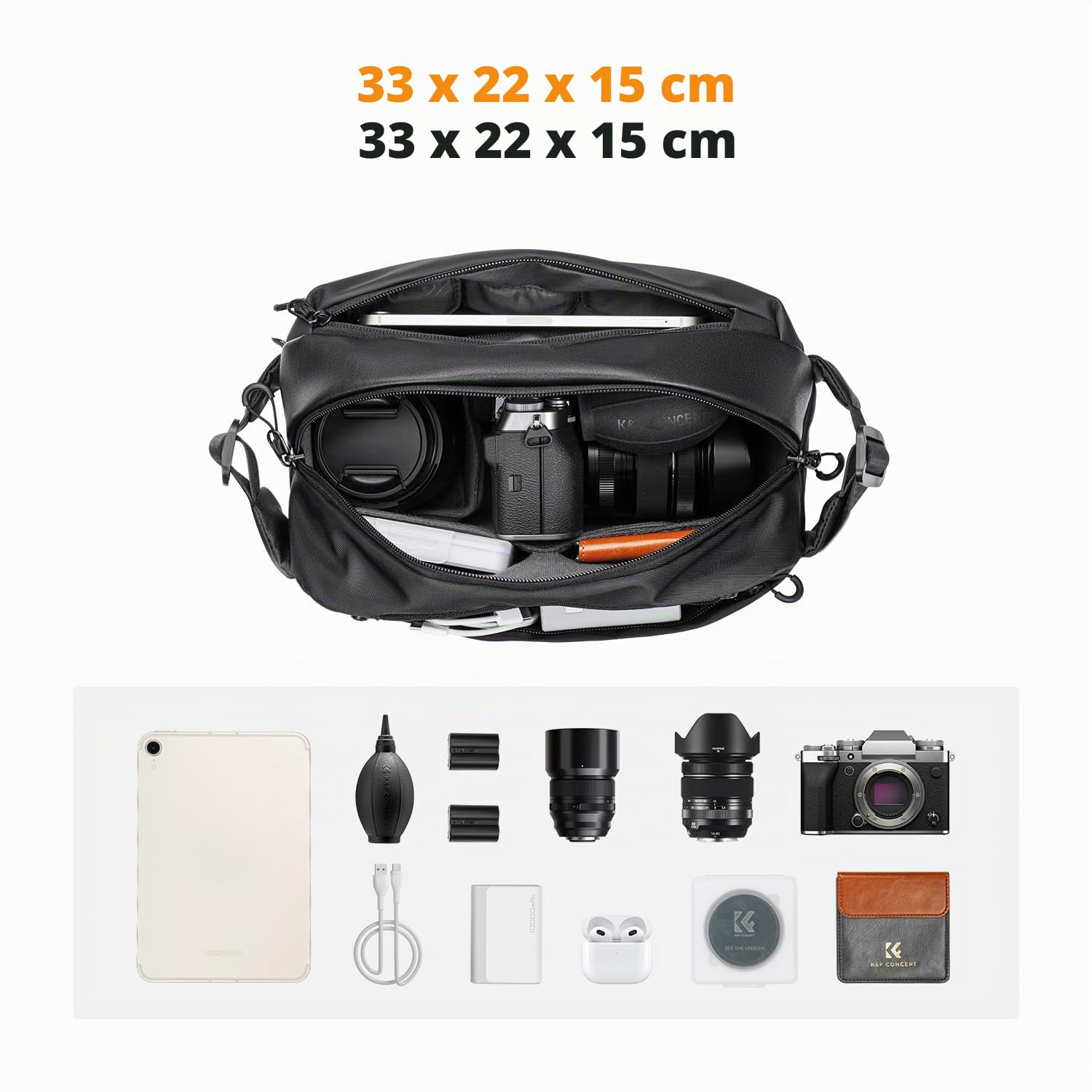 K&F CONCEPT Bolsa Camara Fotografica, Camera Bag, Bolsa Funda Cámara Réflex, Bolso Bandolera Camara Impermeable Resistente, Mochila Sling para Cámara Réflex Digital Compatible con SLR DSLR, Tamaño M