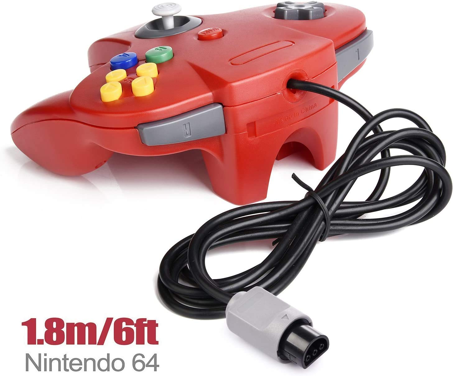 miadore Lot de 2 manettes classiques N64 (bleu/rouge) avec 2 câbles d'extension N64 de 1,8 m pour console de jeux vidéo N64