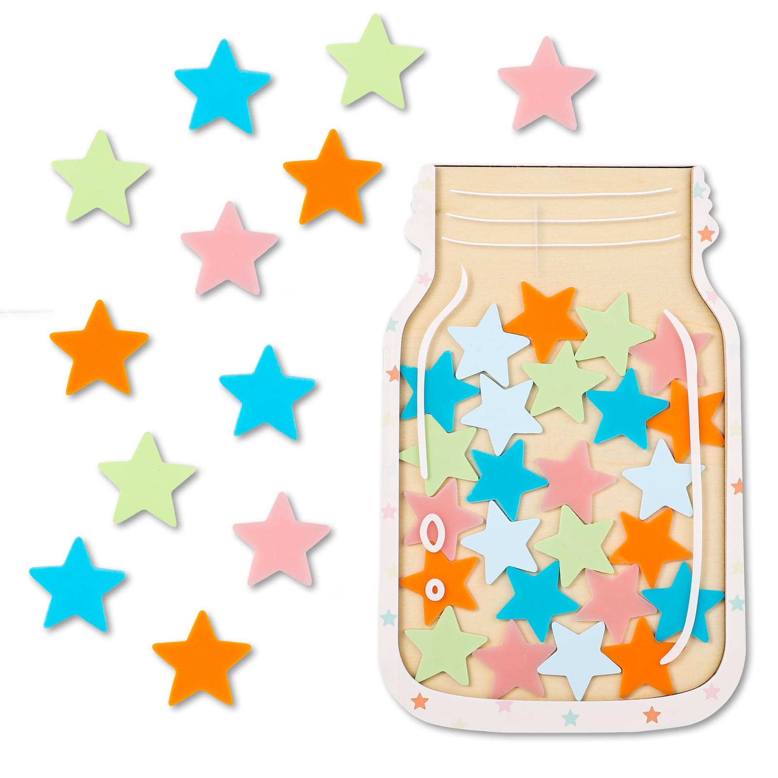 Pot De Récompense étoile Coloré Pour Enfants Avec Support En Bois, Tableau De Comportement Positif Pour une Utilisation En Classe Et à la Maison
