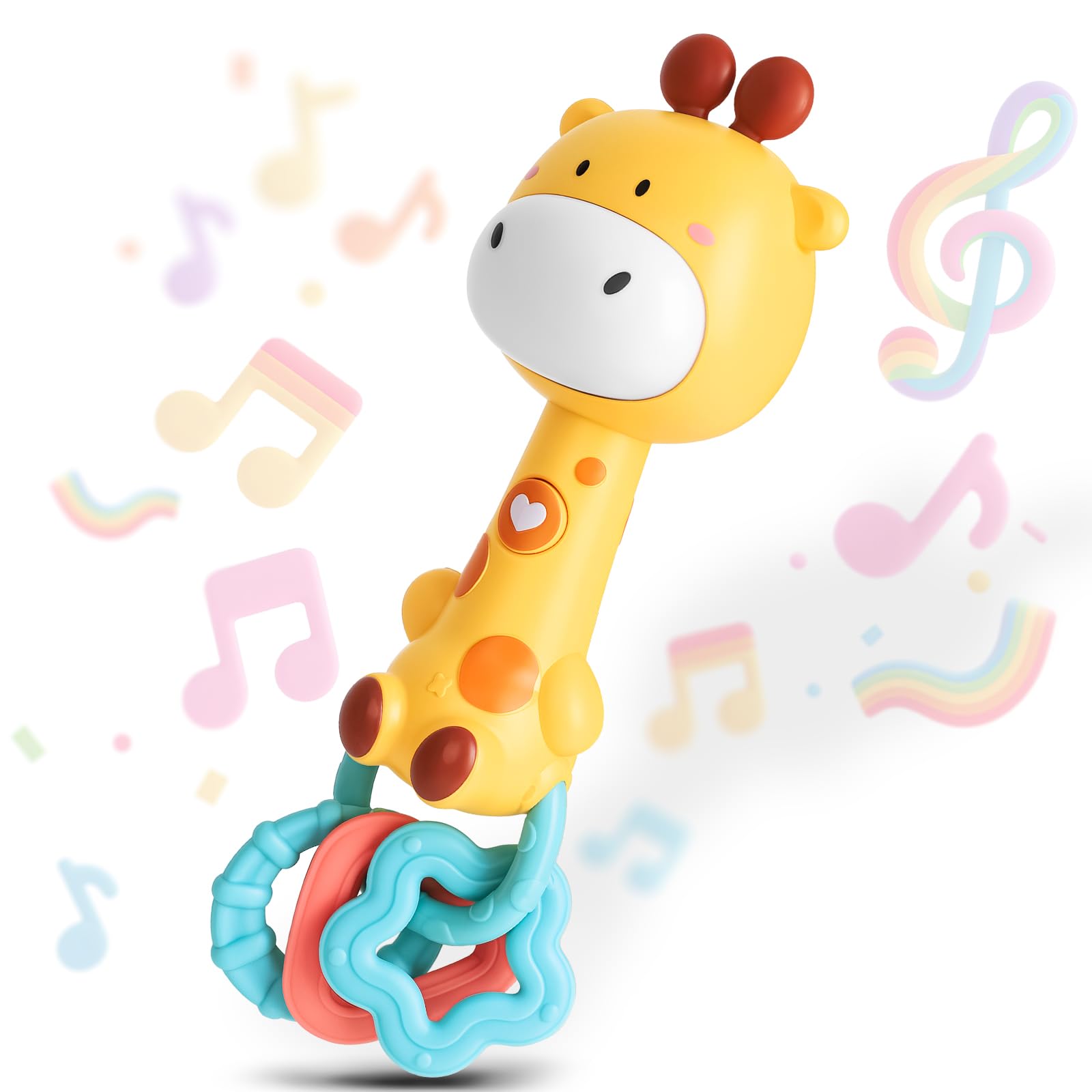 Juguetes para bebés de 6 a 12 a 18 meses, sonajero musical esencial para bebés, jirafa, juguete sensorial para masticar, regalo de primer cumpleaños para niños de 6 a 18 meses, niños y niñas de 1 año