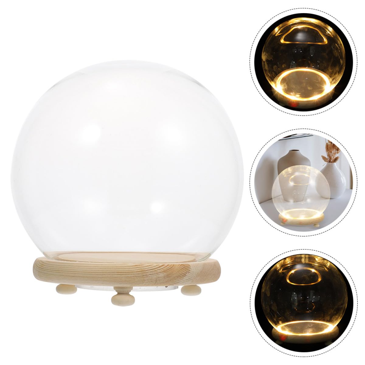 Cupola in Vetro Trasparente Base in Legno per Fiori Conservati e Micro Paesaggi Luminosi, Decorazione da Tavolo per Casa, Negozio e Caffetteria, Copertura Antispolvero per Piante