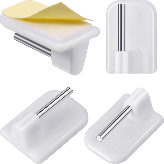 20 Packs Self-Adhesive Hooks Window Hooks Adhesive for Net Curtain Rods, WhiteRound Corners