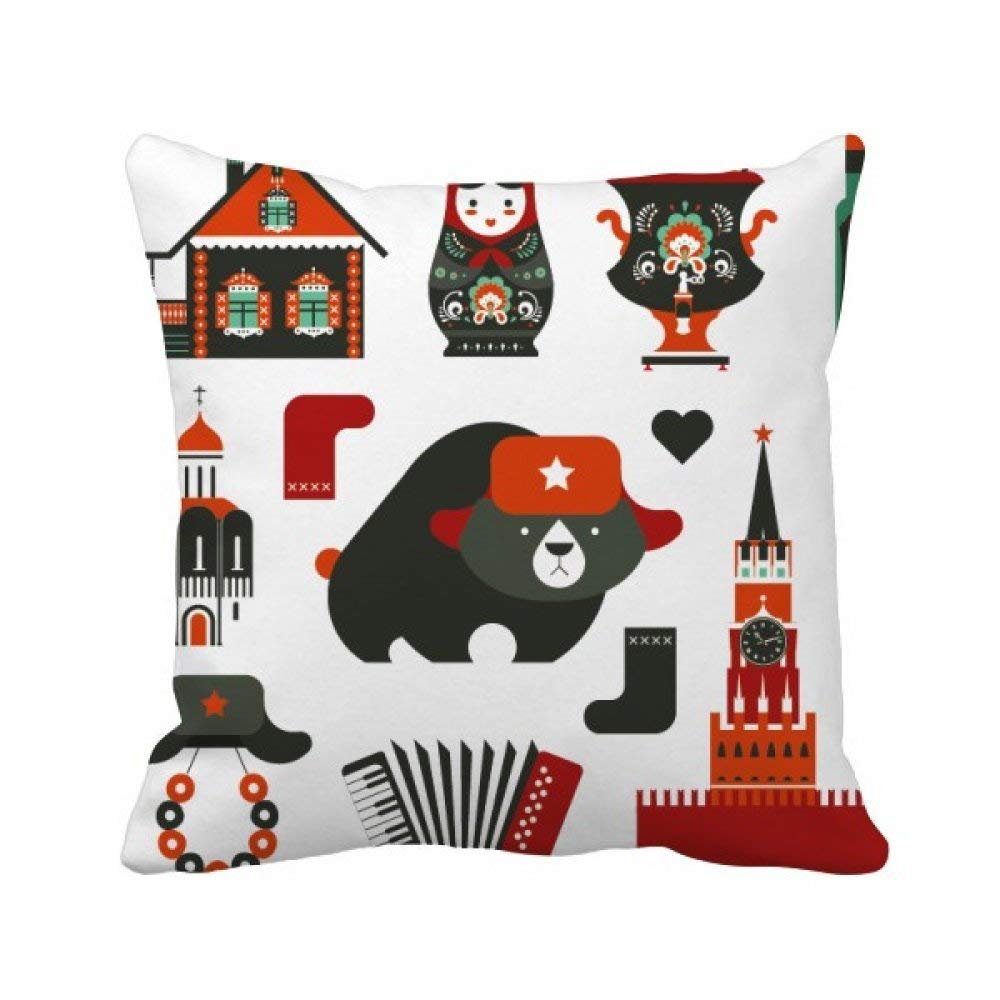 Housse de coussin carrée zippée design slave ours vodka et poupée russe